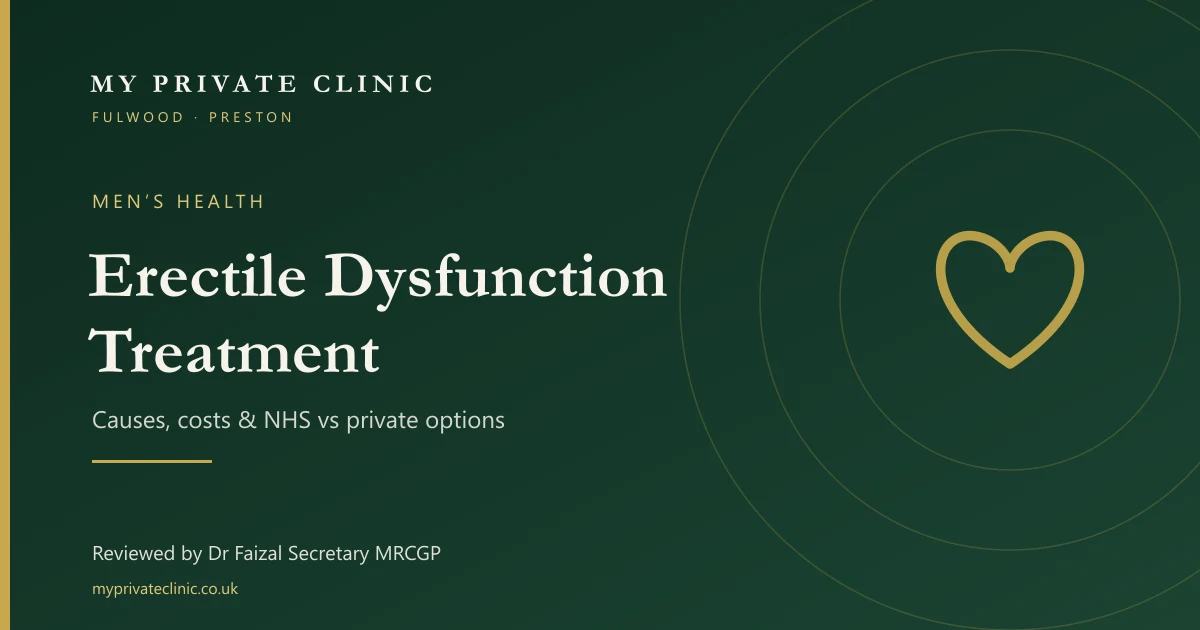 Erectile dysfunction treatment guide: causes, costs and NHS vs private options, reviewed by Dr Faizal Secretary at My Private Clinic, Preston